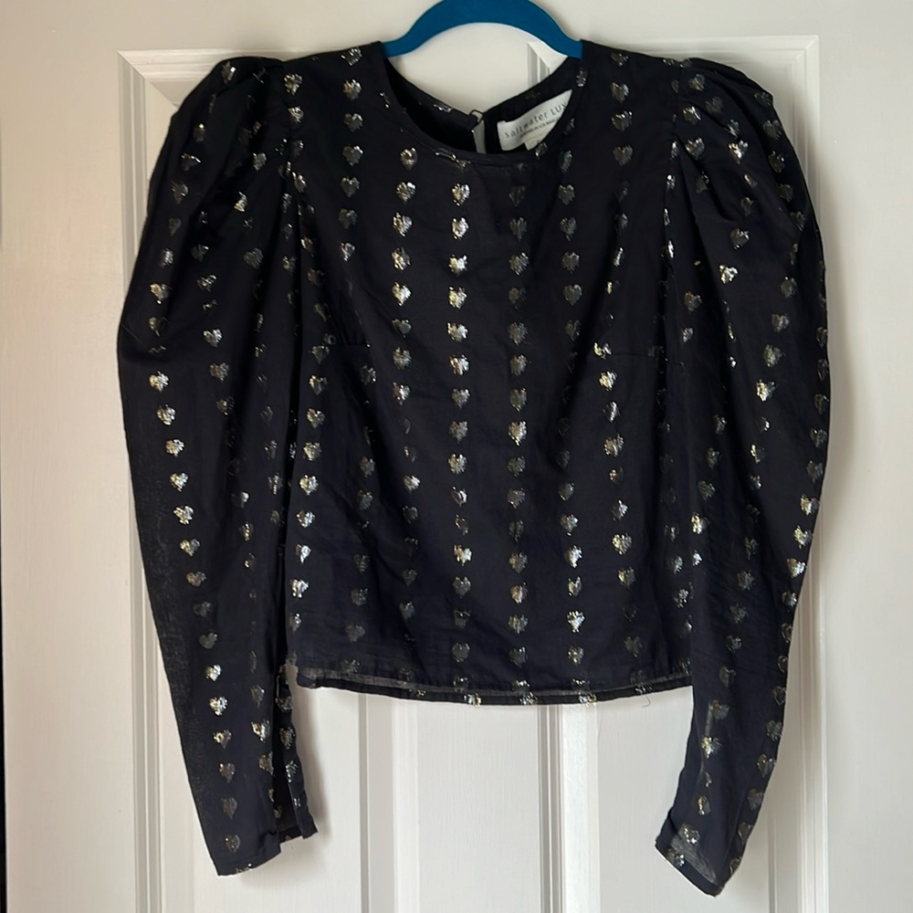 Saltwater LUXE black blouse with metallic hearts